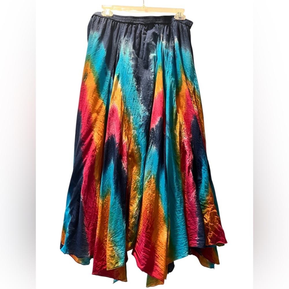 Lew Magram Boho Tie Dye Colorful Rainbow Maxi Shirt Size XL Made in India EUC
